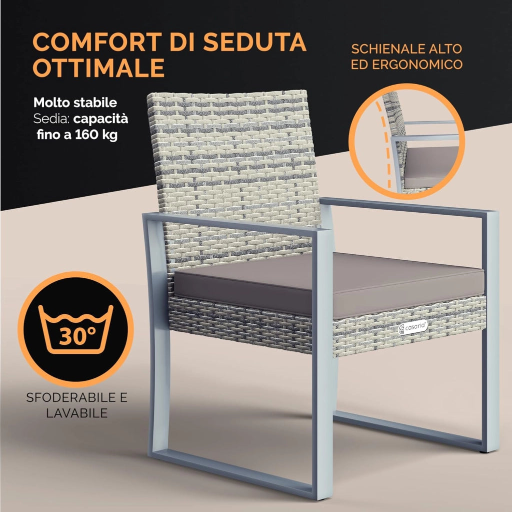 ® Mobili Giardino Polyrattan Robusto Tavolo WPC 160kg 2 Sedie Regolabili Cuscini Terrazza Balcone Lounge Set Tavolino con Poltroncine Esterno