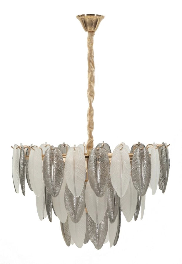 Lampadario LEAFY GLAM 60x60x40/87 cm - Struttura a 9 Luci in Vetro e Ferro - Design Floreale Multicolore - Attacco E14 20W - Atmosfera Romantica
