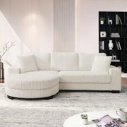 Divano angolare modulare a 4 posti in corduroy beige con pouf ovale reversibile e 2 cuscini 256,5 × 133,5 × 89 cm