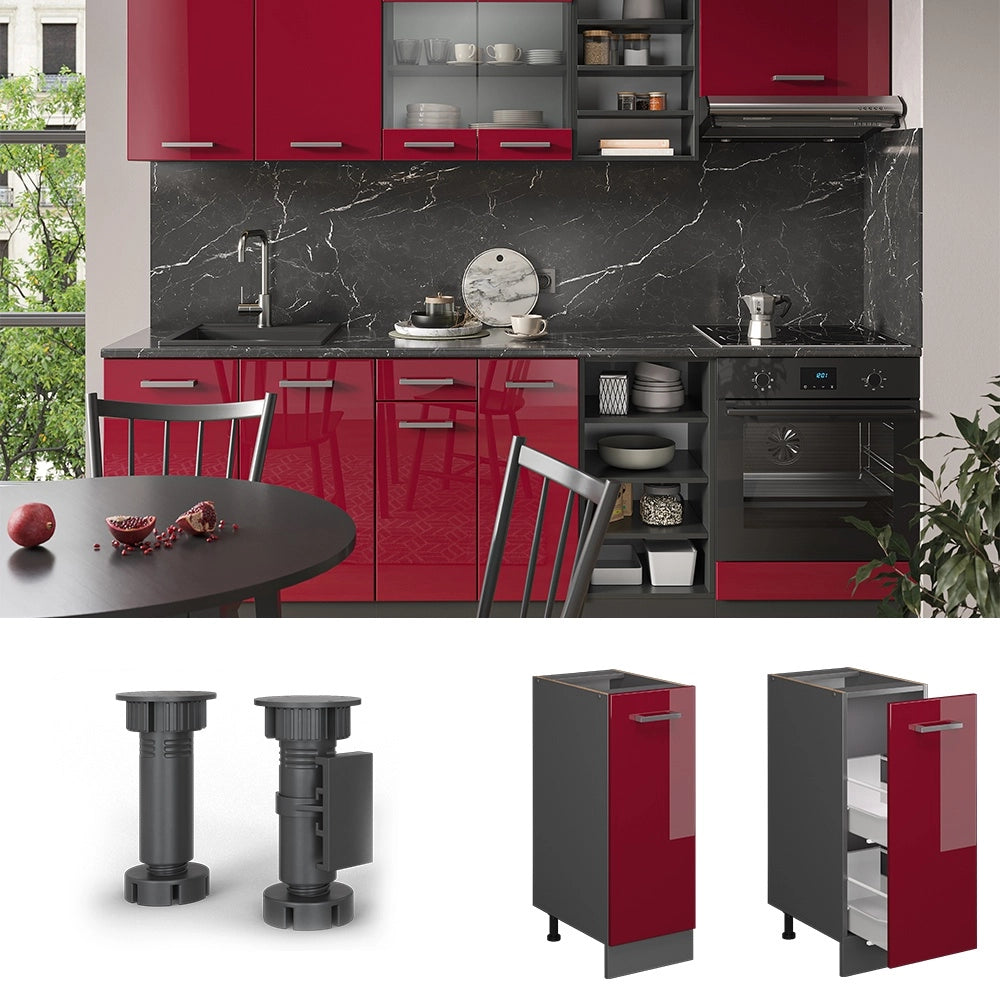 Armadio cucina dispensa alto R-Line Rosso lucido/Antracite 30 cm, PL Rovere Vicco