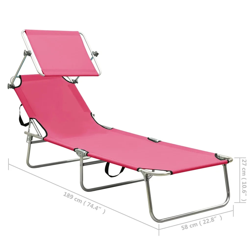 Sdraio da giardino | Lettino Pieghevole con Baldacchino in Acciaio Rosa Magenta