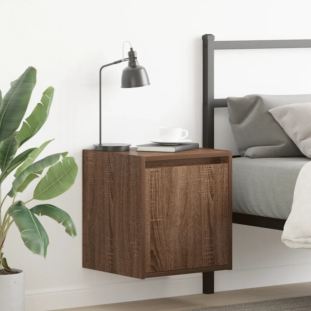 Set di 2 Comodini | Armadio da Notte | Mobiletto da notte a Muro Rovere Marrone 38x34x40 cm