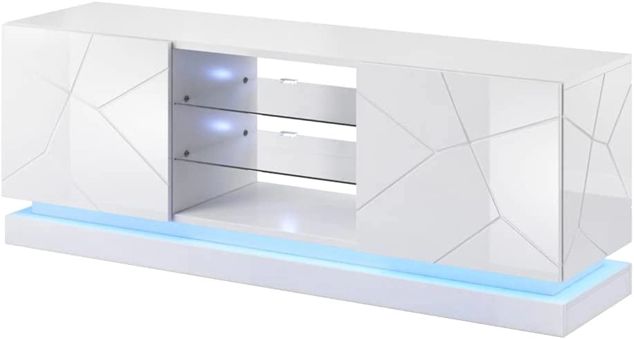 MOBILE TV SOGGIORNO CON LED BLU MODELLO QIU 160X42X57H BIANCO LUCIDO