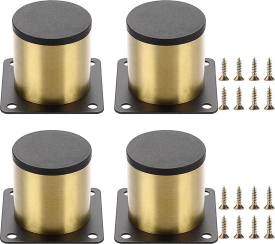 Set di Pedane per Mobili a 4 Piedi in Acciaio Inossidabile 5 cm, Pedane per Sedie, Tavoli, Armadi, Scrivanie, Bancali, Pedane con Viti, Montaggio Facile, Rondi (Giallo Oro)