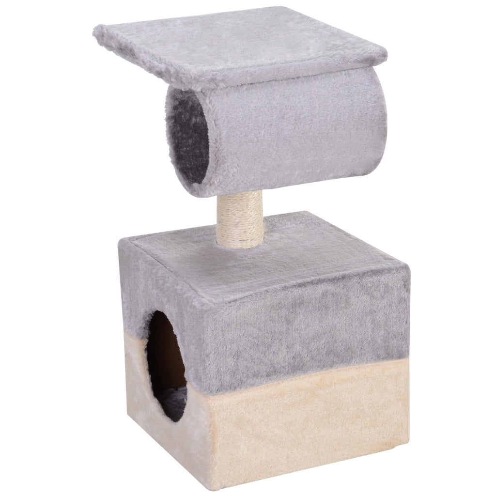 Albero per Gatti con Casetta e Posti ¨C Zephmum ¨C Grigio e Beige 31x31x58 cm