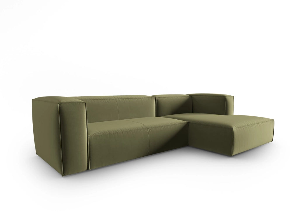 Cosmopolitan Design - Divano angolare destro "Mackay" 4 posti in velluto verde chiaro 