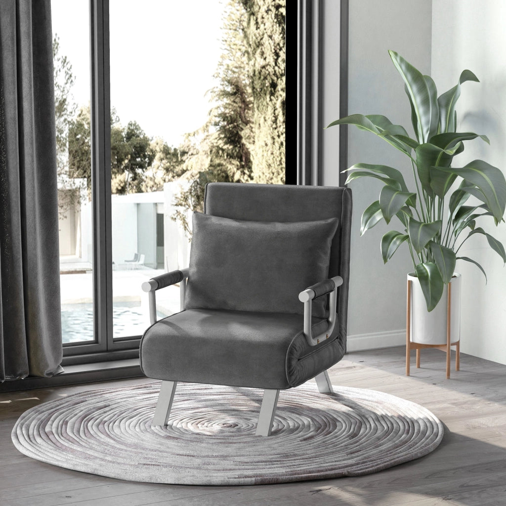 Poltrona Letto Trasformabile con Rivestimento in Microfibra Grigio Scuro