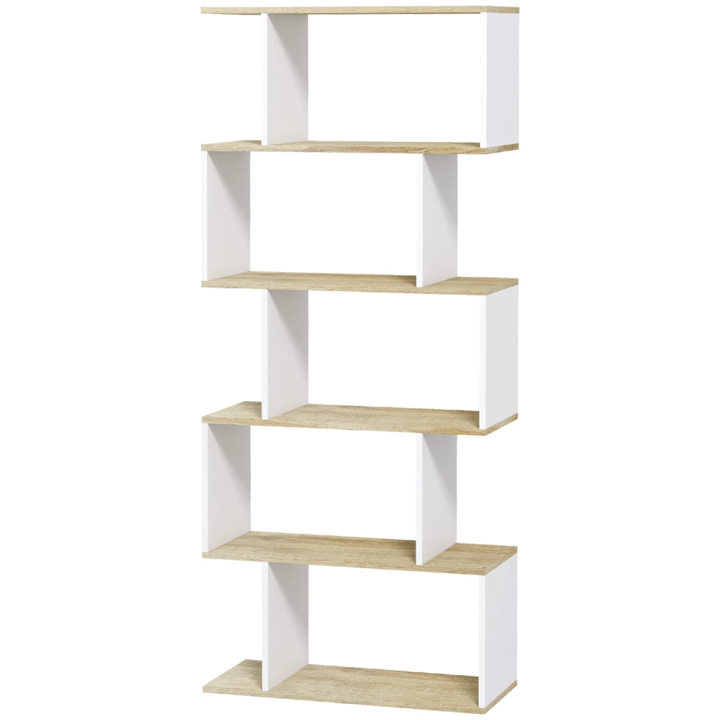 Libreria Stile Nordica con 5 Ripiani Antivuelco ¨C zephmum ¨C Roble e Bianco 70x29.5x163 cm