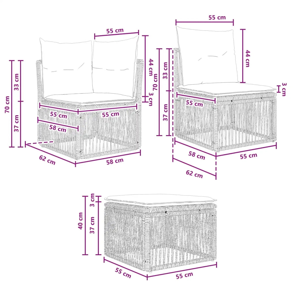 Set Divano da Giardino 5 pz Nero polyrattan 3434230