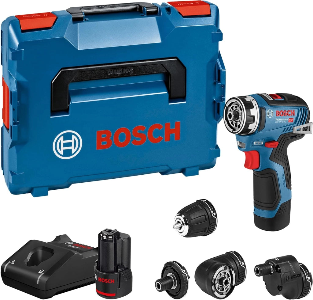 Bosch Professional GSR 12V-35 FC FlexiClick System Trapano-avvitore a Batteria 12V System, Include 2 Batterie 3.0 Ah, Caricabatterie Rapido GAL 12V-40,Include Mandrino GFA 12-B, in L-BOXX, 06019H3001