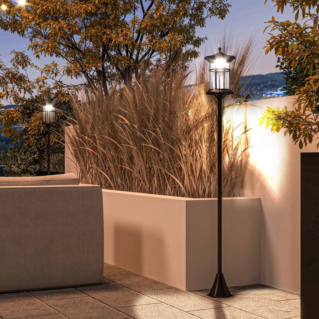 Set 2 Lampioni Solari da Giardino ¨C zephmum ¨C Acciaio Inox e ABS, Nero, 23.5x23.5x184 cm