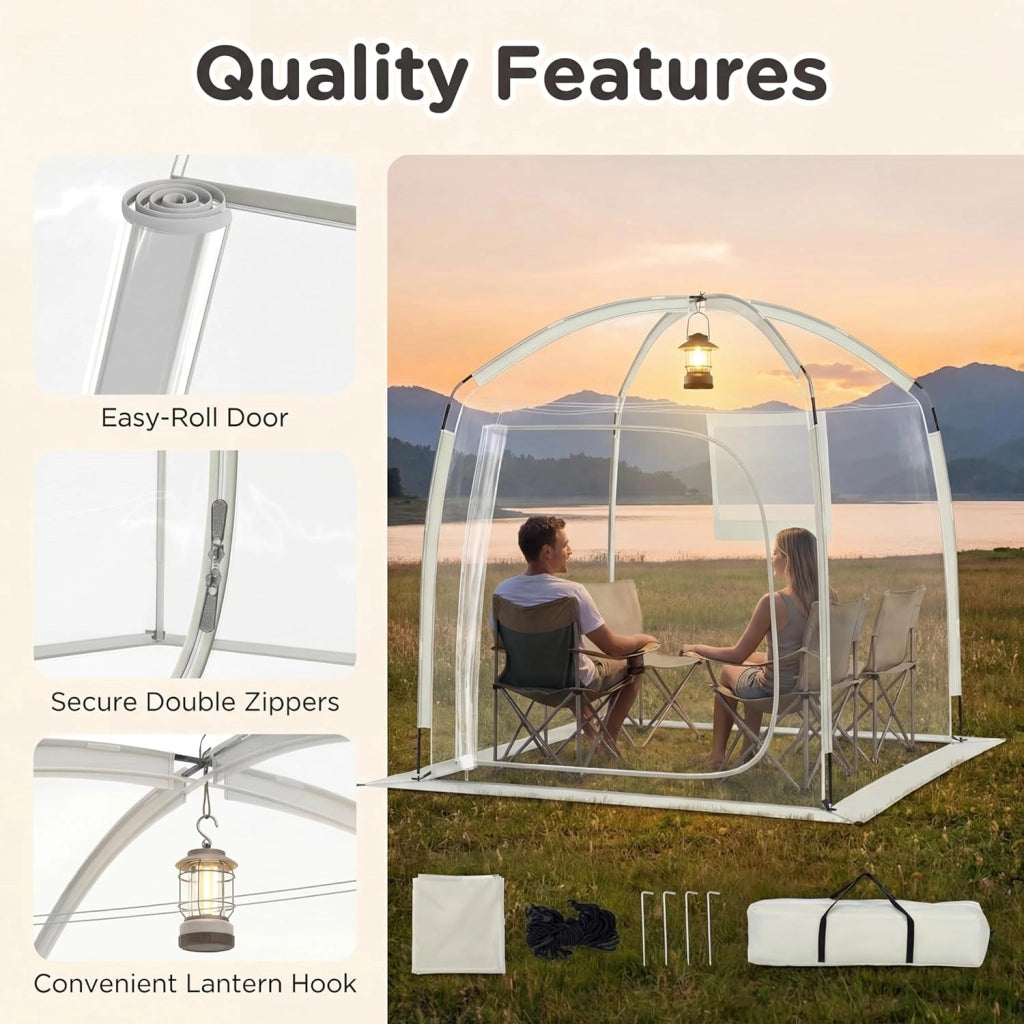 Tenda Sportiva a Bolla Pop-up 215 x 215 cm, Tenda Cupola Trasparente Resistente per Festival, Raduni all' Aperto, Eventi Sportivi, da Giardino, Terrazzo e Campeggio, 2-4 Persone