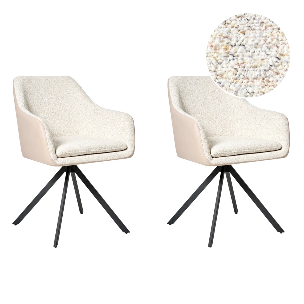 Set di 2 sedie in bouclé beige chiaro e gambe in metallo in ecopelle per la sala da pranzo