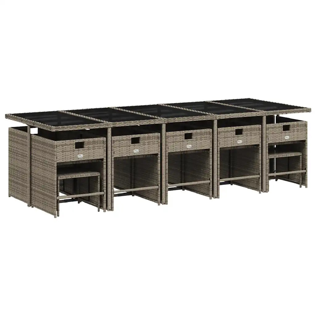 Set da Pranzo da Giardino 15 pz con Cuscini Grigio Polyrattan 3211172