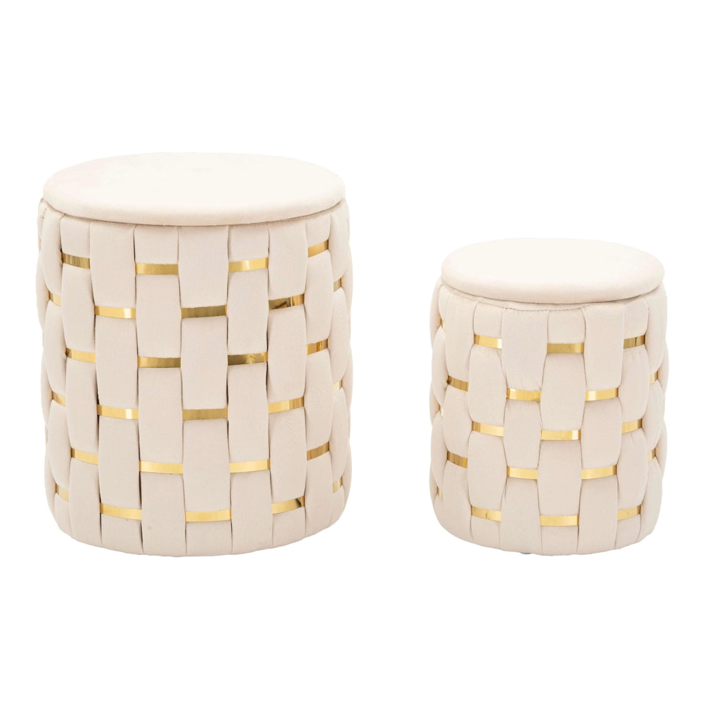 Kasane, Pouf Contenitore set da 2, 37x37x42h cm Bianco Crema