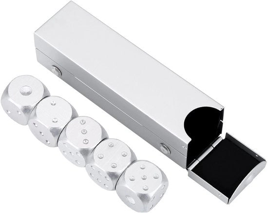 Set di Dadi in Lega di Alluminio da 5 - Scatola Retta o Quadrata - Gioco da Tavolo - Giochi da Poker - Prodotti Sostenibili - Giocattoli