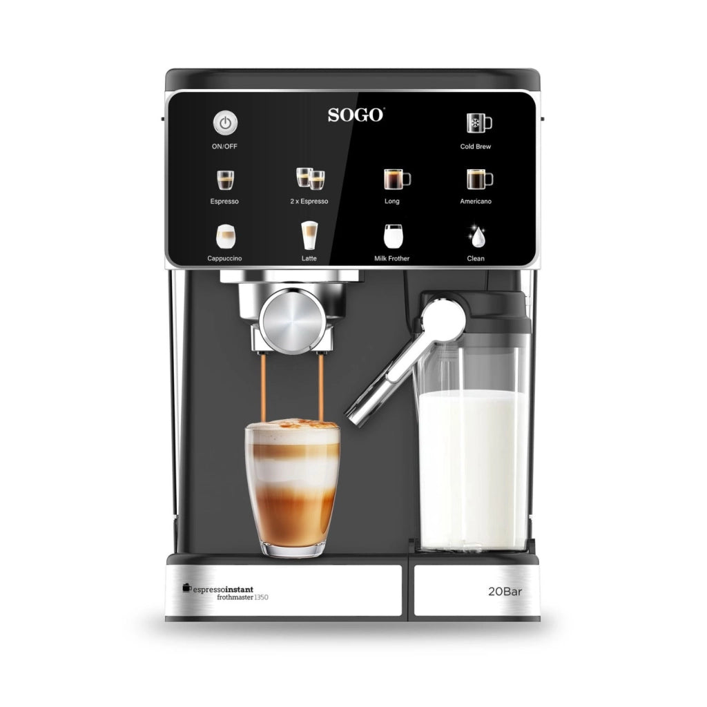 Macchina caffè espresso 4 in 1 20 bar con cappuccinatore, serbatoio 1,5L e pannello touch per capsule e macinato - Sogo