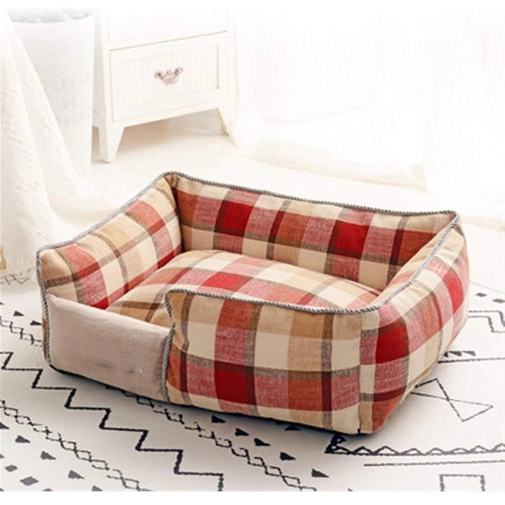 Trade Shop - Letto Per Cani Traspirante Cotone Lavabile Divano Tg.xl 76 X 71 Cm Griglia Rossa -