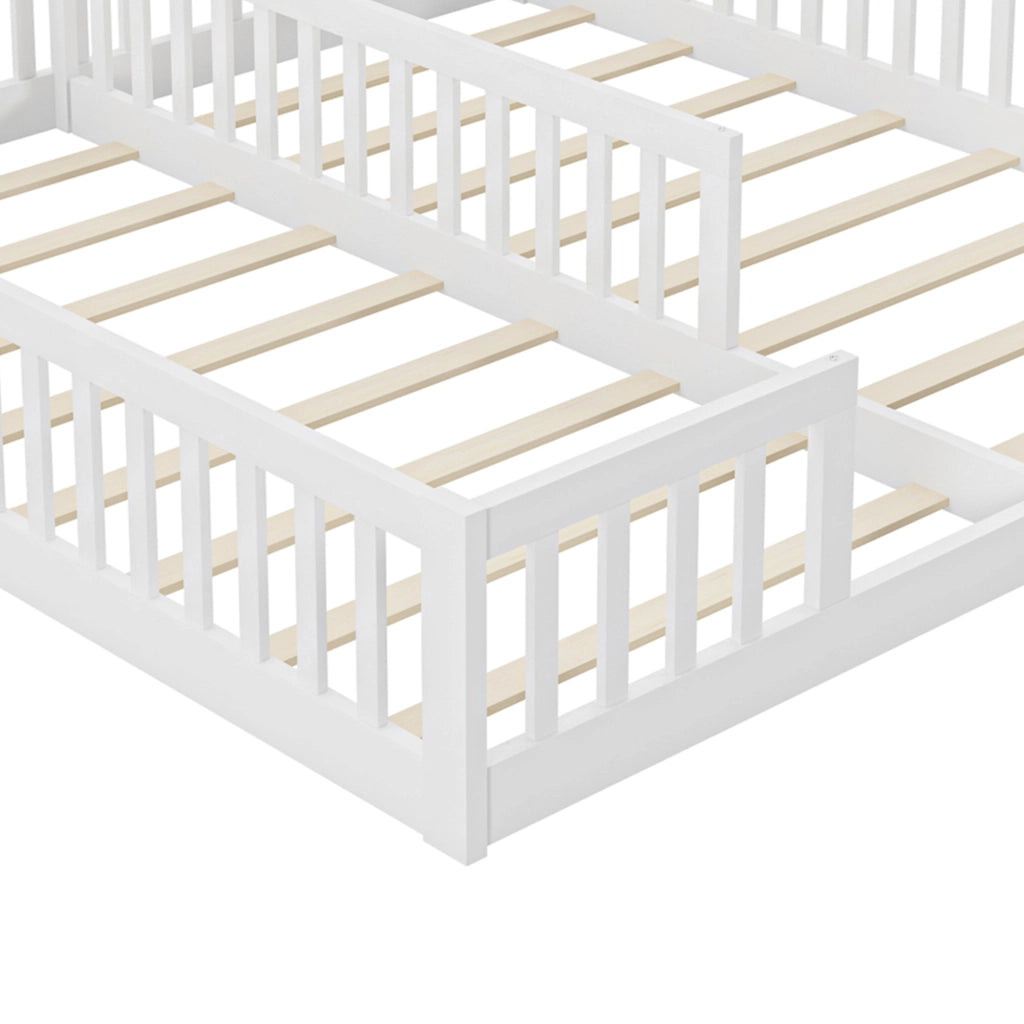 OKWISH Letto Bambino 90×200 cm, Letto Singolo con Spondine, 2 Posti letto a Pavimento e Rete, senza Materasso, in Pino, Bianco