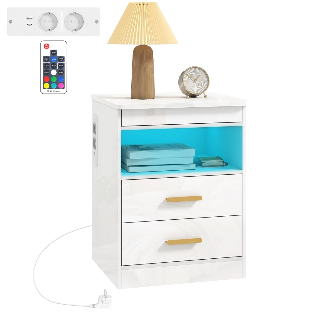 Tavolino da salotto con LED e ricarica ¨C Minimal ¨C Bianco lucido