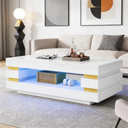 Tavolino da Caff¨¨ con Vano Contenitore e Luci LED ¨C MINIMAL ¨C Bianco, Truciolato, 100x50x35