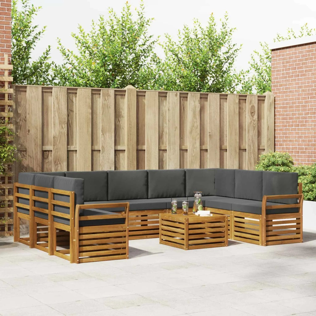 Set divani 10 pcs Naturale e Antracite Legno di Acacia Massello