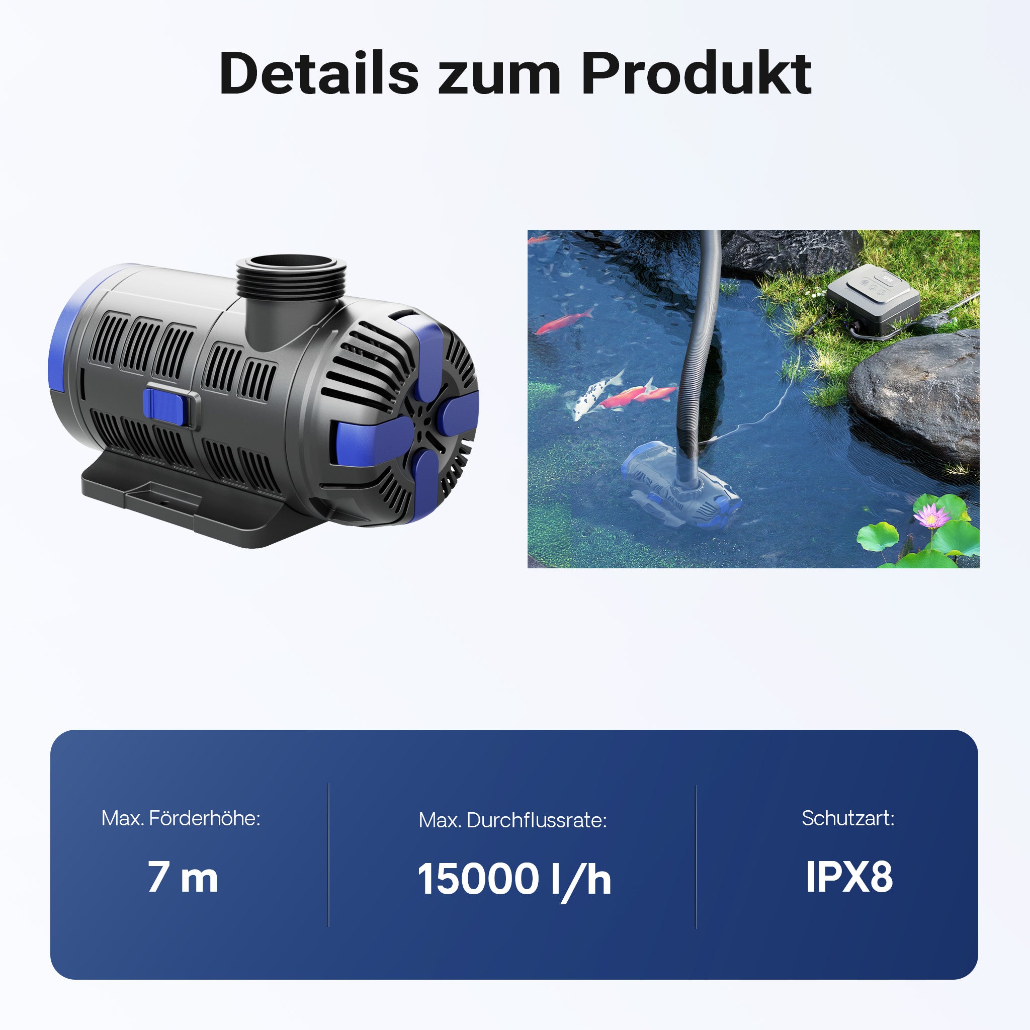 SuperECO CET-15000 Pompa da Laghetto con flussometro, 15.000 l/h, 180W, Prevalenza 8m