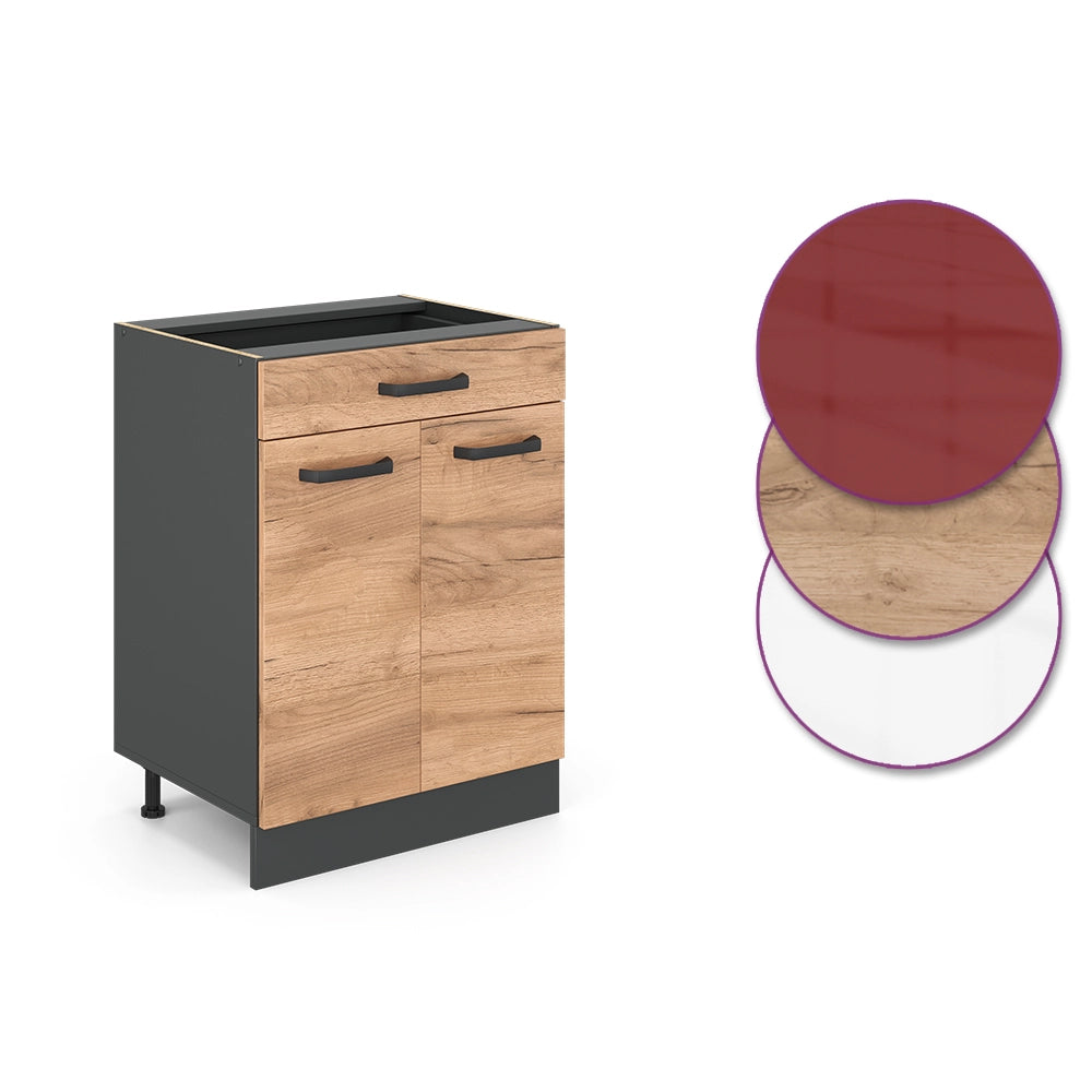 Vicco Mobiletto base per cucina Quercia dorata 60 cm con cassetto, senza piano di lavoro