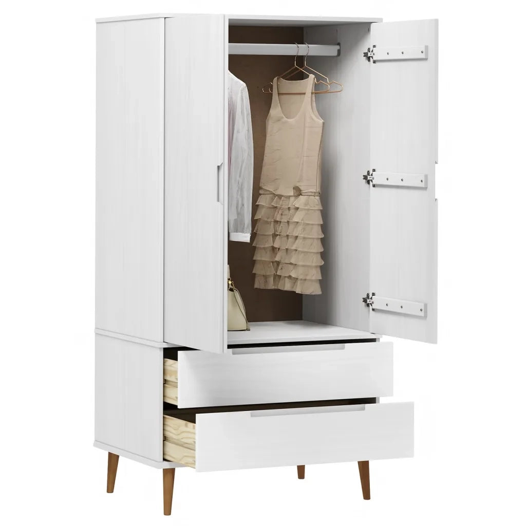 Armadio MOLDE Bianco 90x55x175 cm in Legno Massello di Pino 350523