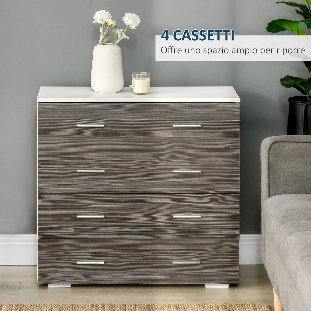 CASSETTIERA CON 4 CASSETTI IN LEGNO 76X35X72CM COLORE BIANCO GRIGIO