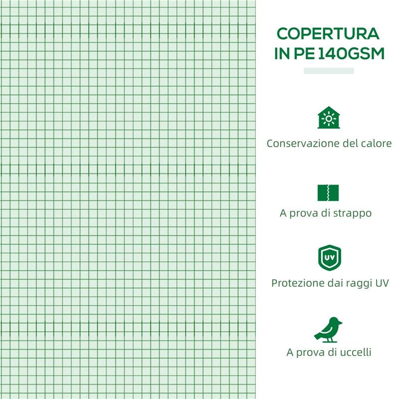 SERRA PICCOLA CON 5 FINESTRELLE E GRIGLIA CENTRALE IN ACCIAIO PE E PP 300X80X45 CM VERDE