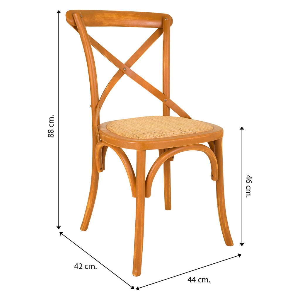 Sedia in legno e seduta in rattan marrone 44x42x46/88h