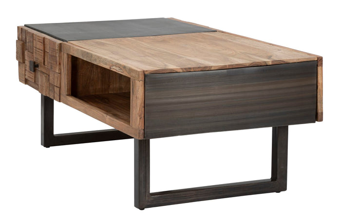 Tavolo da Caffé Rettangolare Mumbai 110x60x43 cm in Legno di Acacia e in Ferro Marrone e Nero