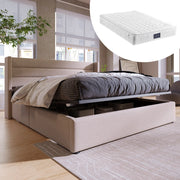 letto imbottito lino beige 140 x 200 cm