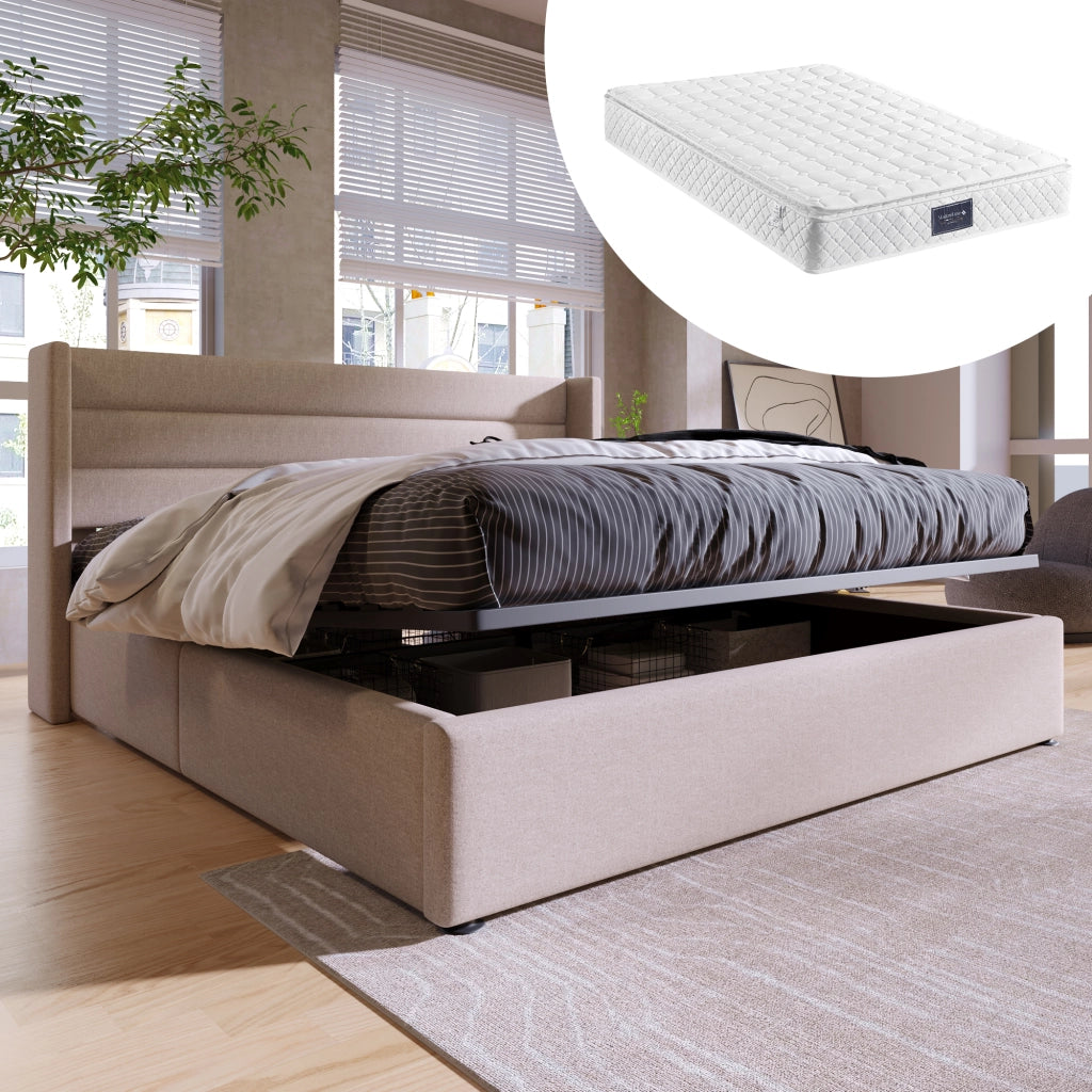 letto imbottito lino beige 140 x 200 cm