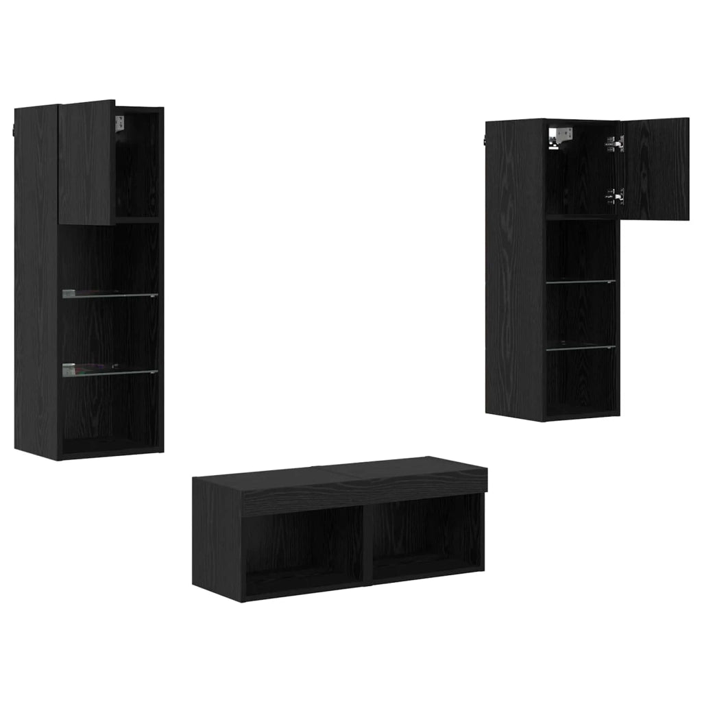 Mobiletti TV da Parete 4 pcs Rovere Nero Legno multistrato 3402919