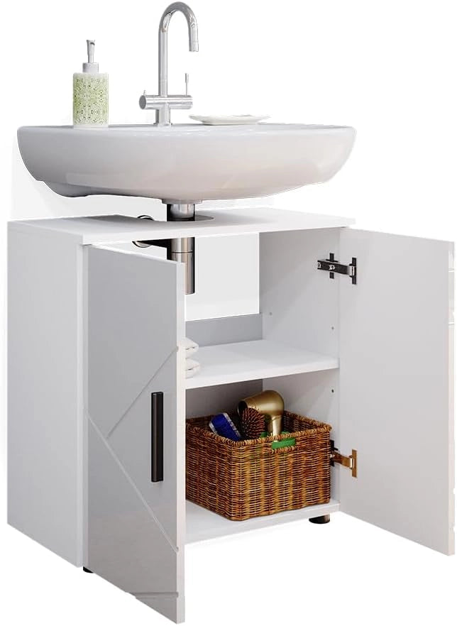 Mobile sottolavabo per bagno Irma, Bianco lucido, 60 x 59 cm, con ritaglio per sifone e ripiano interno per conservazione
