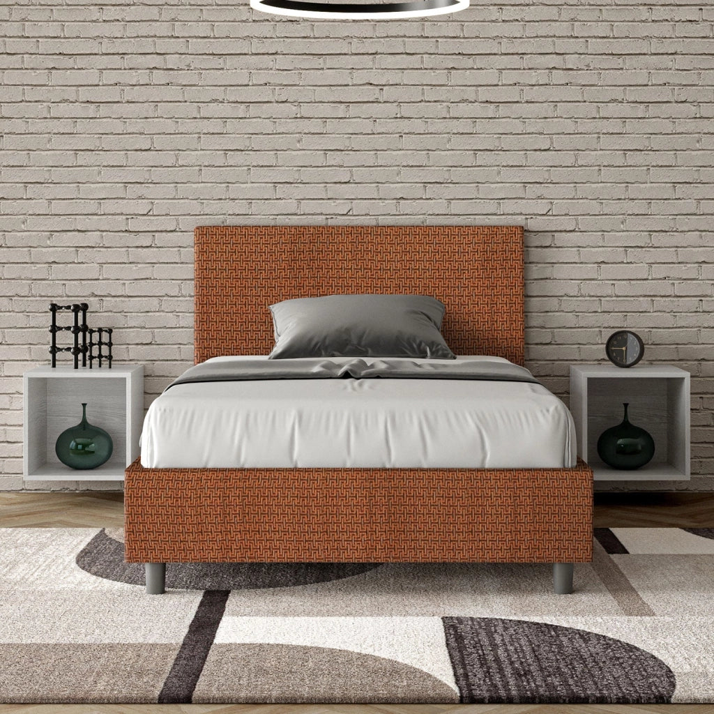 Letto 1 Piazza e Mezzo 120x200 cm con Rete e Contenitore Adele Labirinto 04 Arancione
