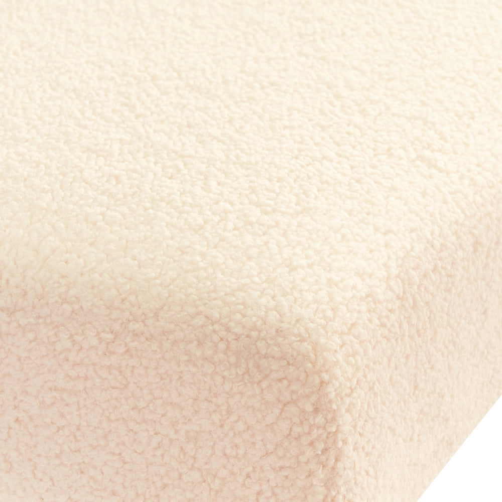 Panca Boucle bianco sporco e marrone chiaro con gambe in legno imbottite Panca per corridoio e panca da letto