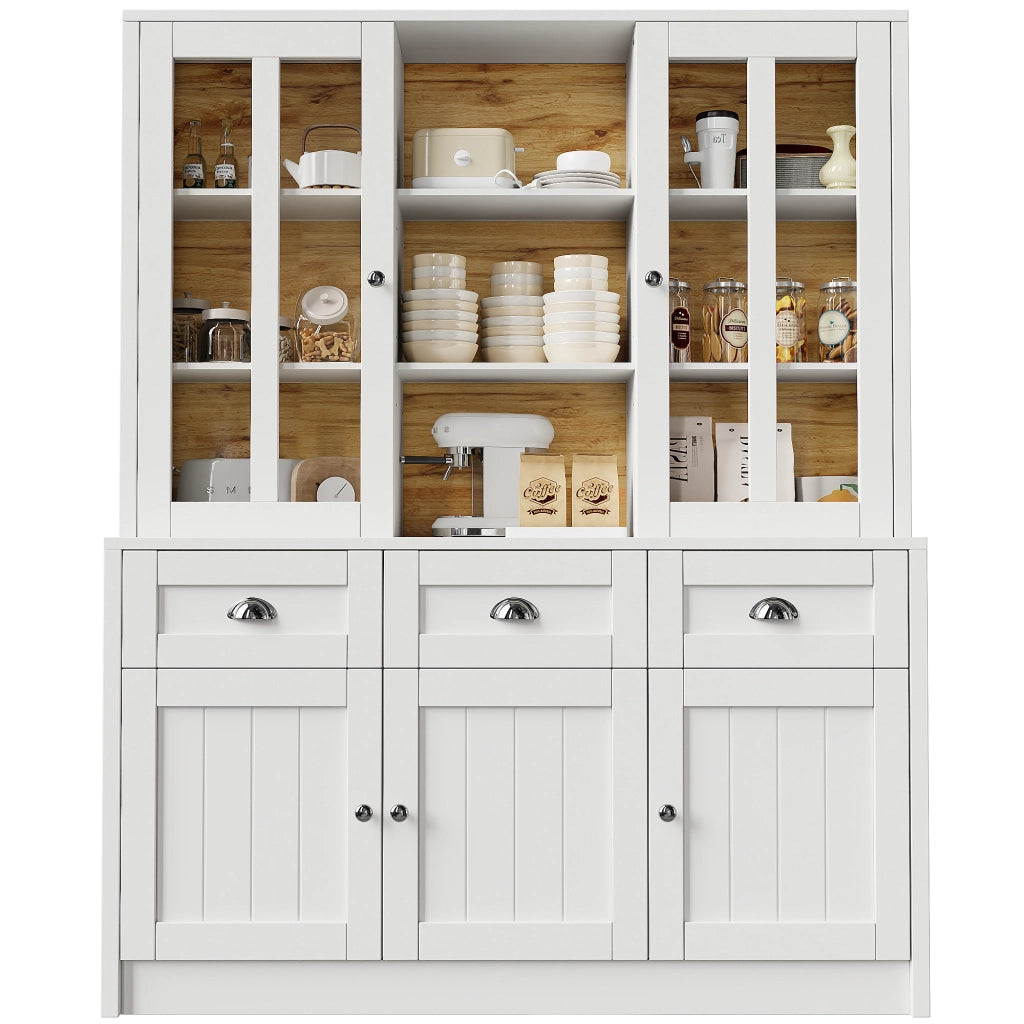 Vetrina alta da cucina con ripiani regolabili e ante in acrilico con sistema antiribaltamento; in MDF; Bianco; 140x38.5x175 cm