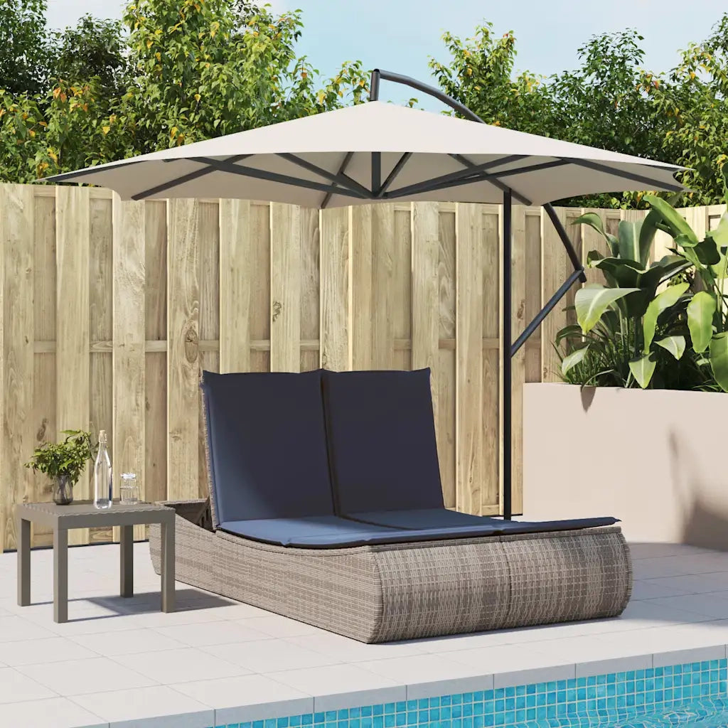 Lettino Prendisole Doppio con Cuscini Grigio in Polyrattan 368097