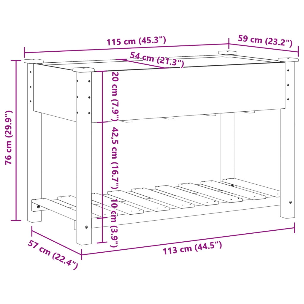 Fioriera da Giardino con Mensola 115x59x76 cm in Legno Massello di Pino