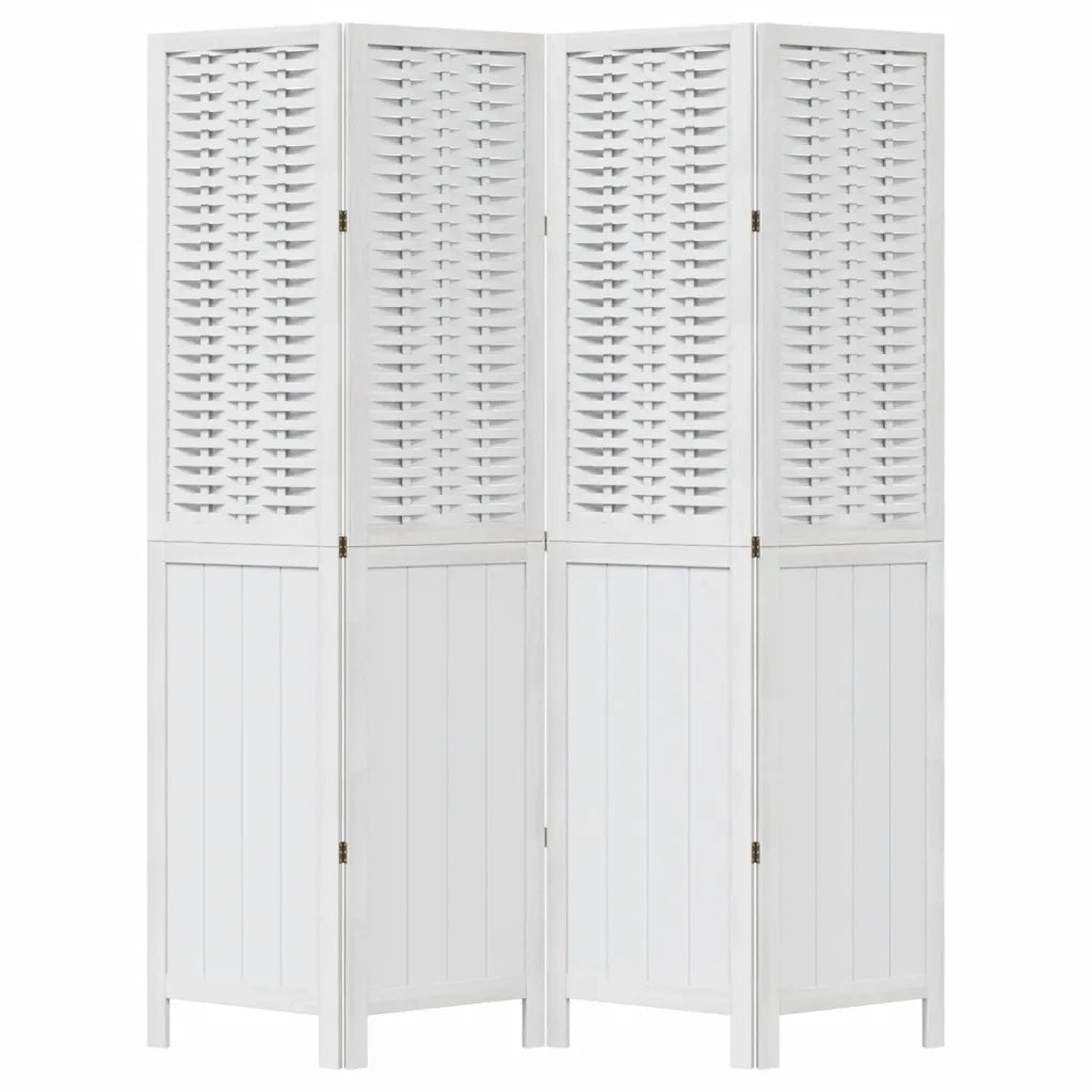 Divisorio Ambienti 4Pannelli Bianco Legno Massello di Paulownia 358722