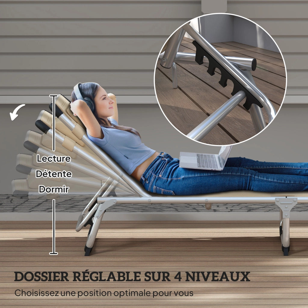 Chaise Longue Pieghevole ¨C Zephmum ¨C Beige, Alluminio e Textilene