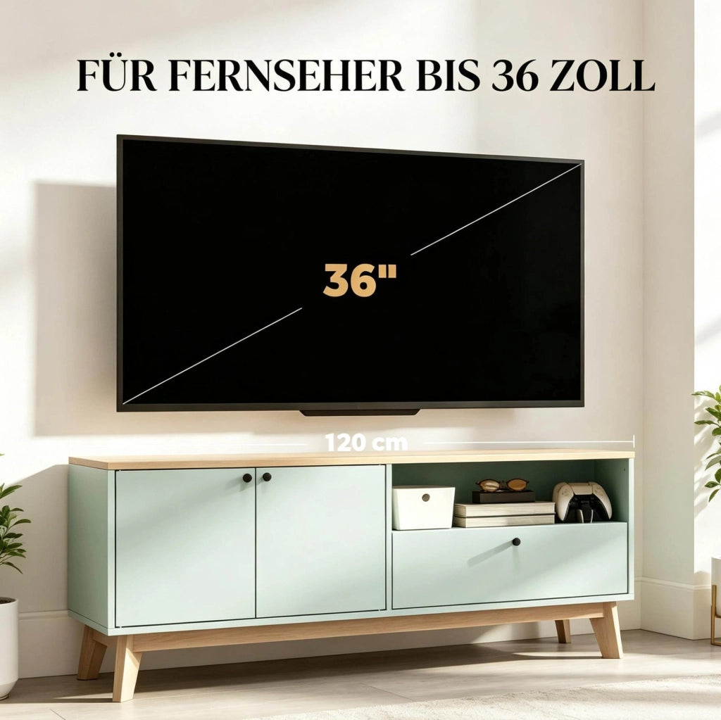 Mobile TV 120 cm verde chiaro e rovere in MDF