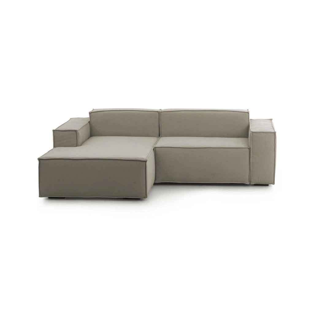 Divano fisso Alhoa, Divano componibile a 2 posti con penisola sinistra, Made in Italy, SofÒ  moderno in tessuto, Cm 220x170h70, Tortora