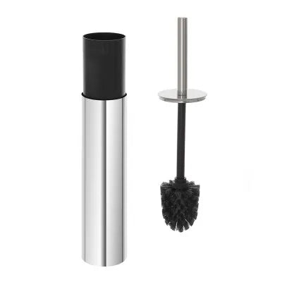 Portascopino tondo slim in acciaio inox 304 setole nere e secchio estraibile
