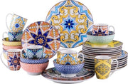 Servizio da Tavola a Motivi Geometrici Colorati - 32 Pezzi - Per 8 Persone - Design Unico