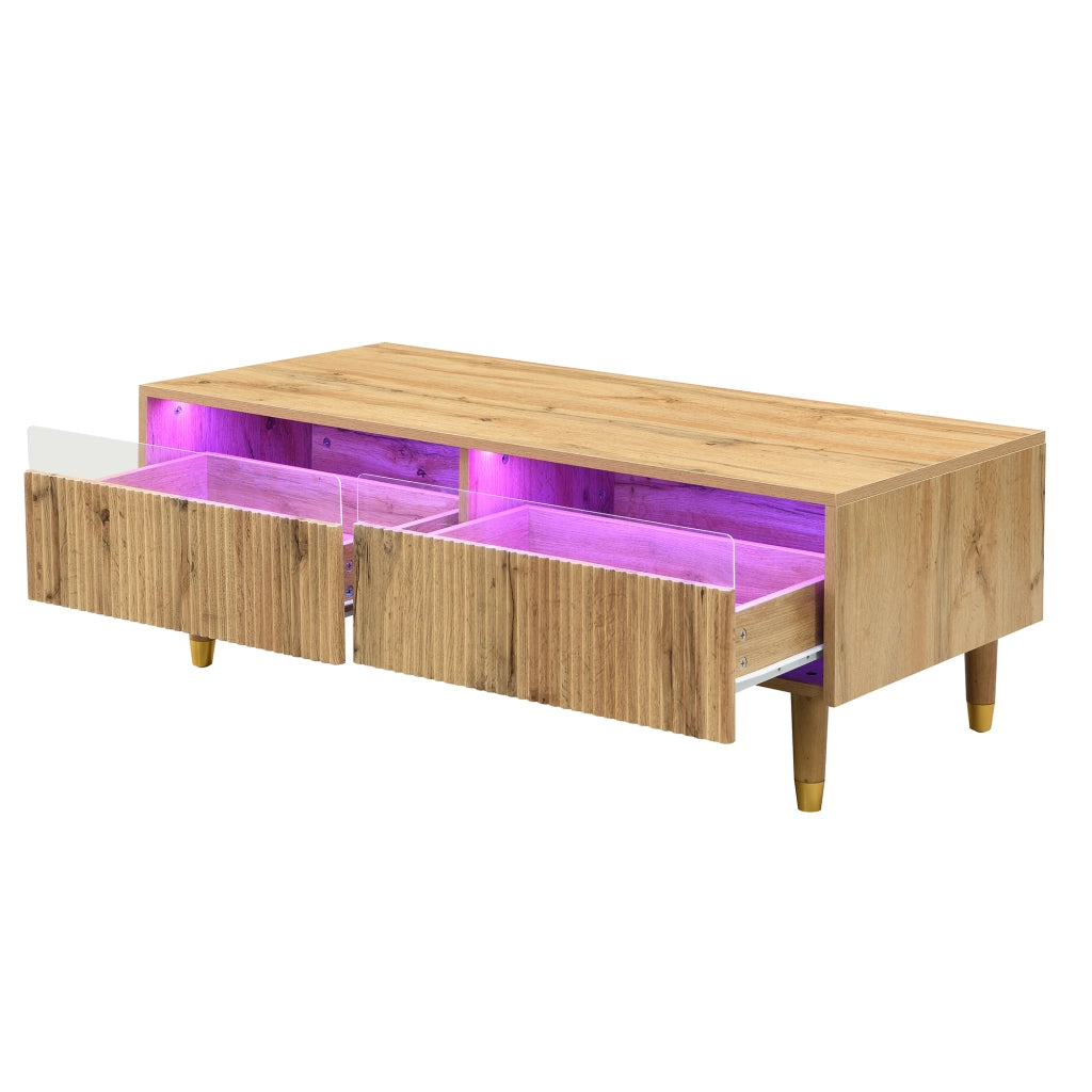 Tavolino da salotto con LED multicolore e 2 cassetti in MDF; 110 x 50 x 40 cm