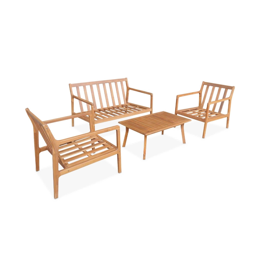 Salotto da giardino in acacia, 4 posti, beige